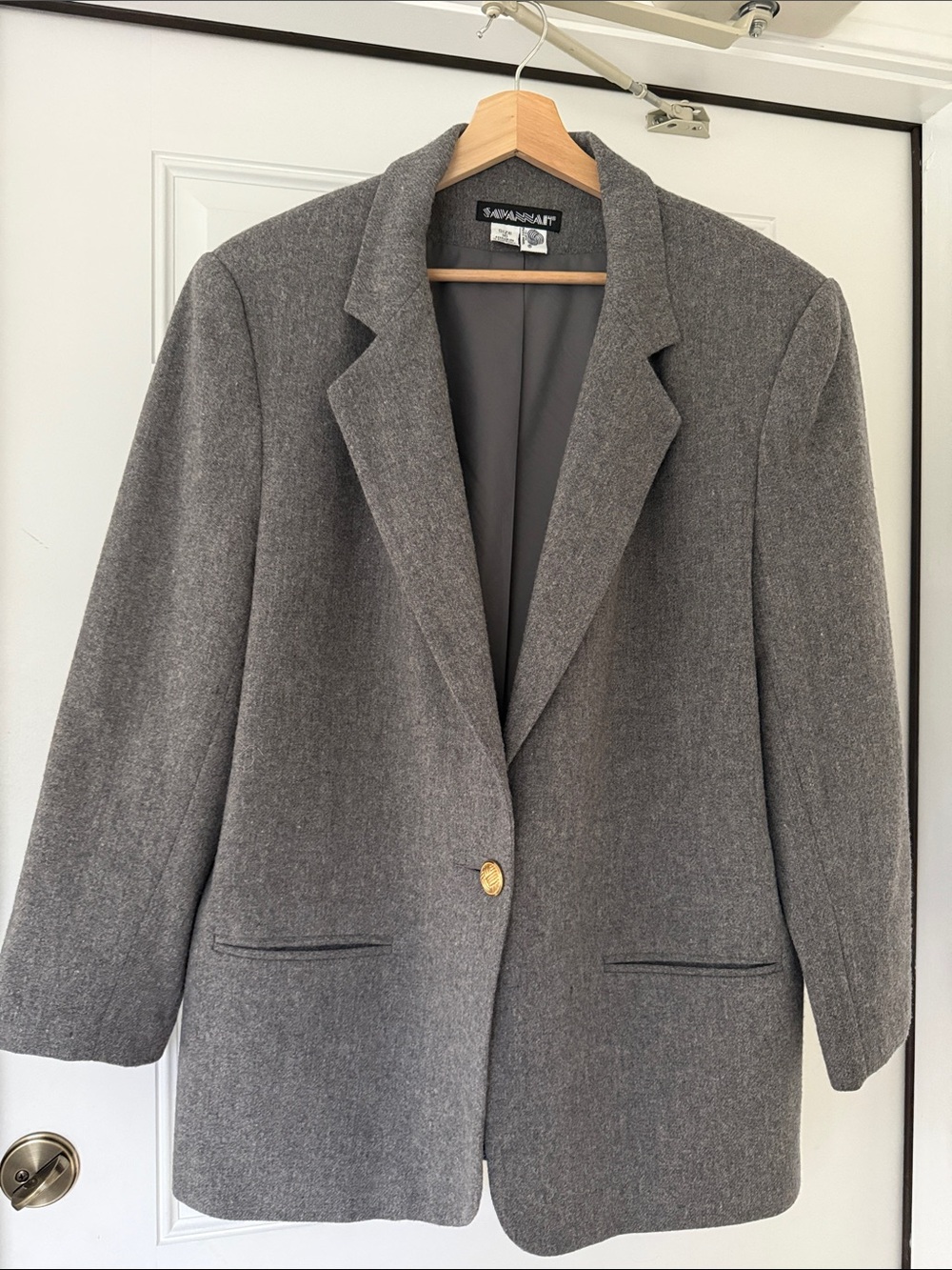 VTG Savannah Gray Single-Button Wool Blazer, 16
